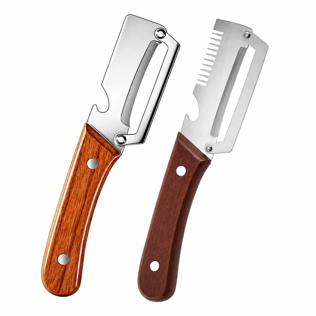 2-in-1 Stainless Steel Peeler & Shredder Set with Wooden Handle