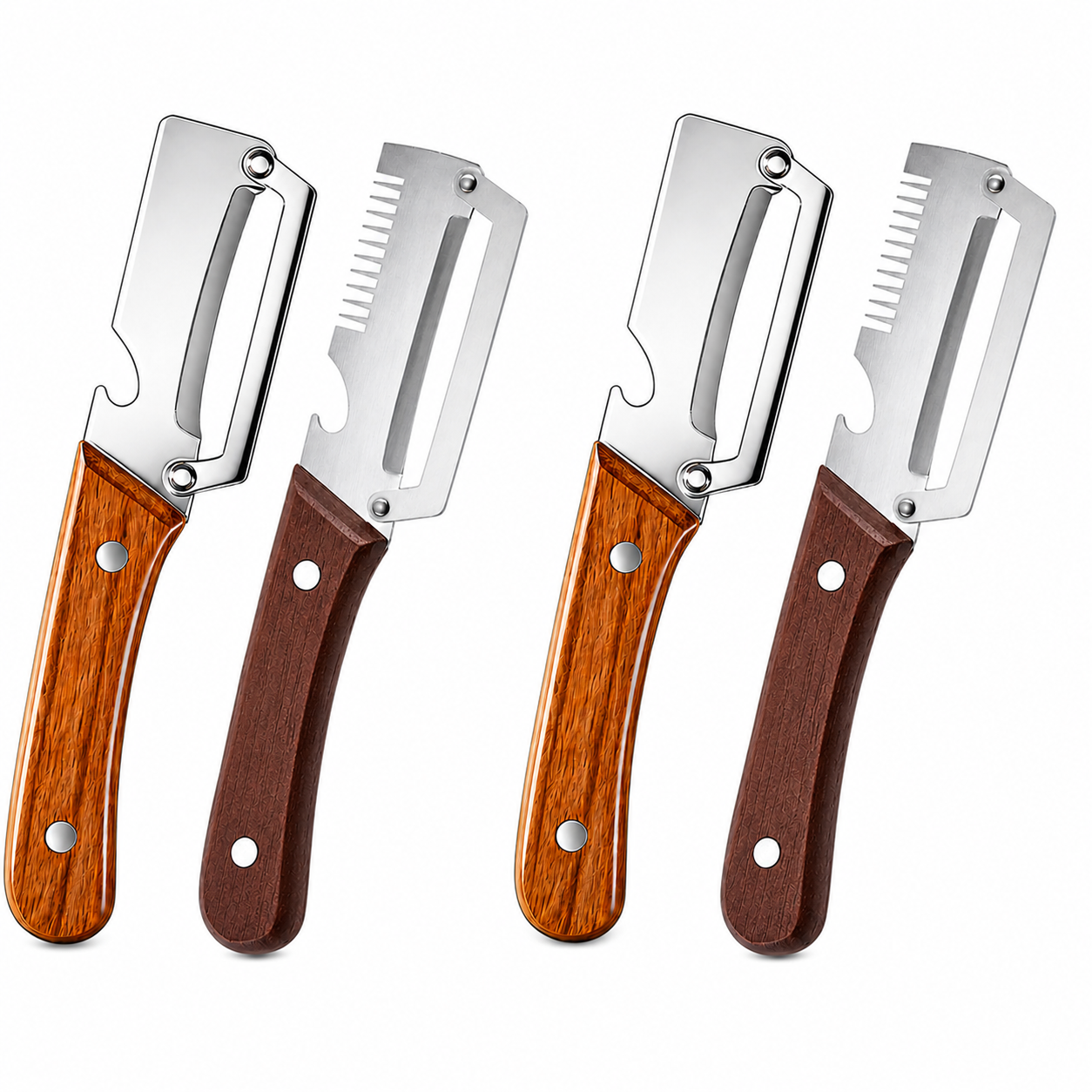2-in-1 Stainless Steel Peeler & Shredder Set with Wooden Handle