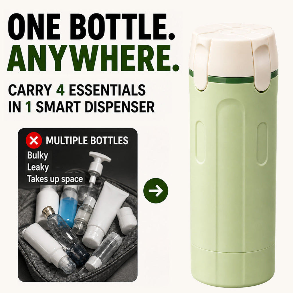 Travel Dispenser - Carry 4 Essentials in 1 Bottle