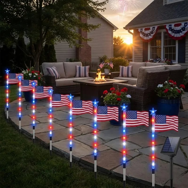 Solar American Flag Lights – 8PCS Patriotic Driveway Path Lights(50% OFF)