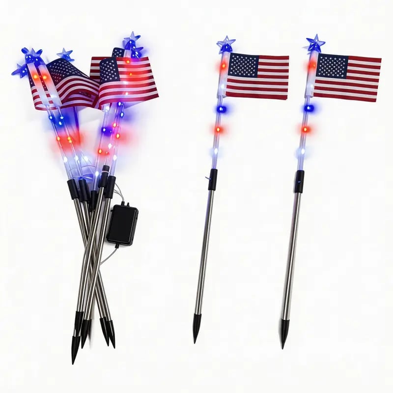 Solar American Flag Lights – 8PCS Patriotic Driveway Path Lights(50% OFF)