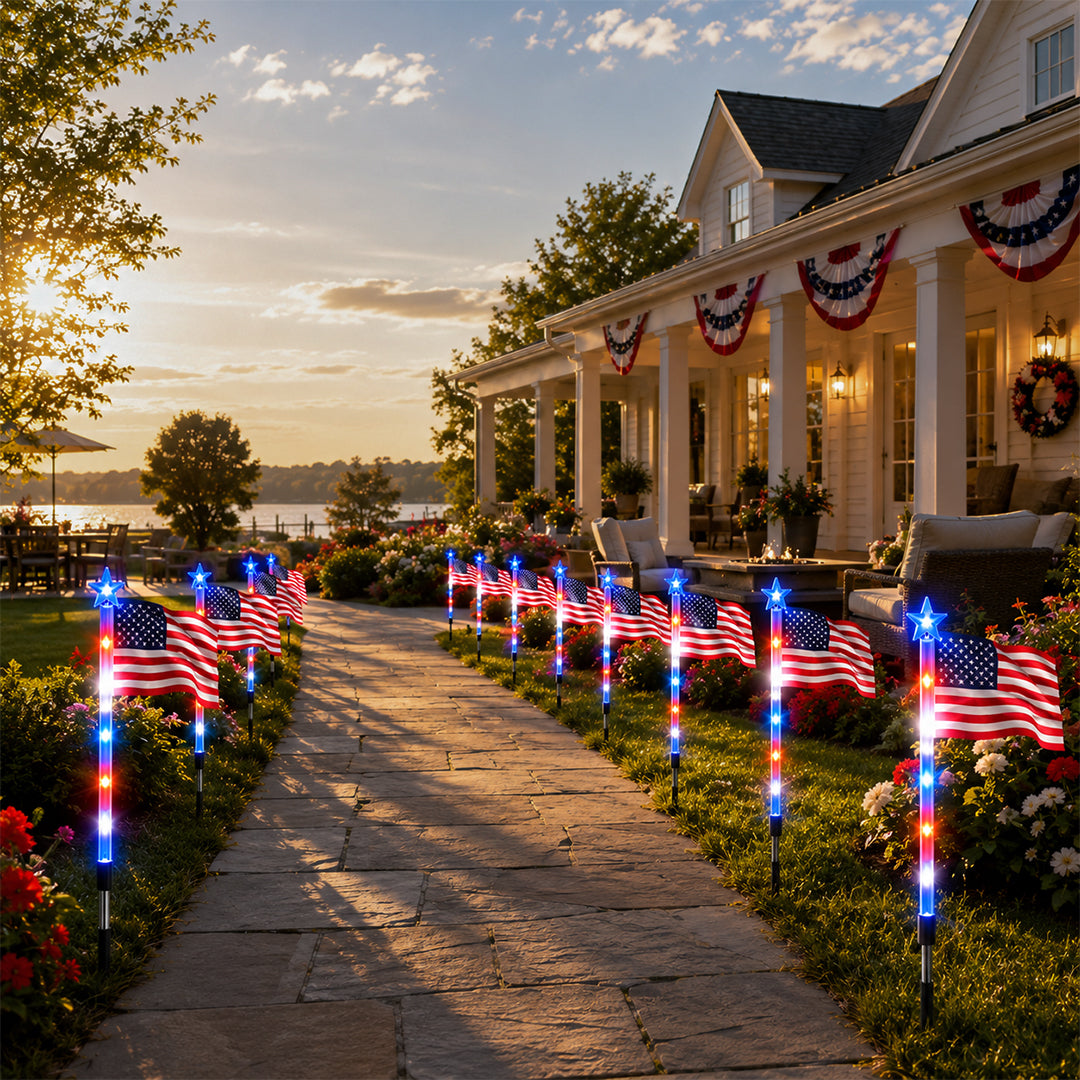 Solar American Flag Lights – 8PCS Patriotic Driveway Path Lights(50% OFF)