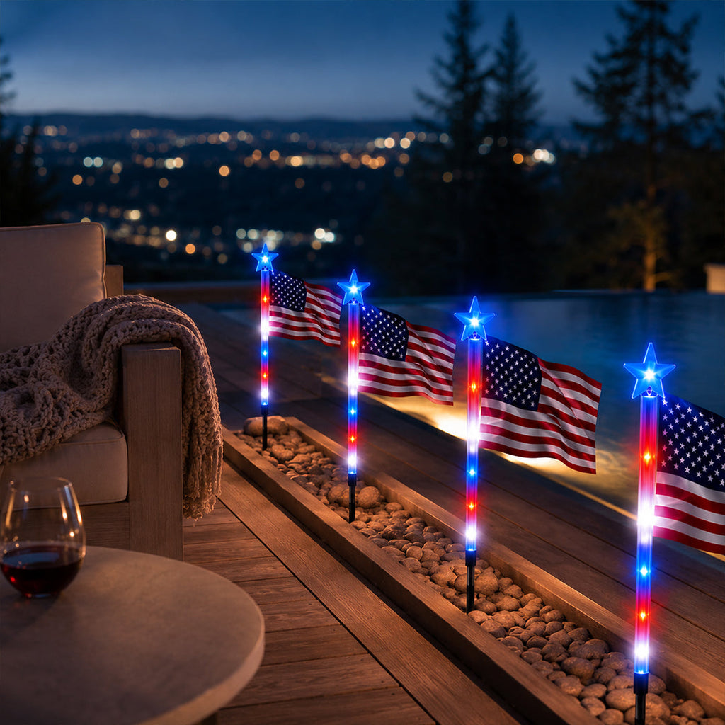 Solar American Flag Lights – 8PCS Patriotic Driveway Path Lights(50% OFF)