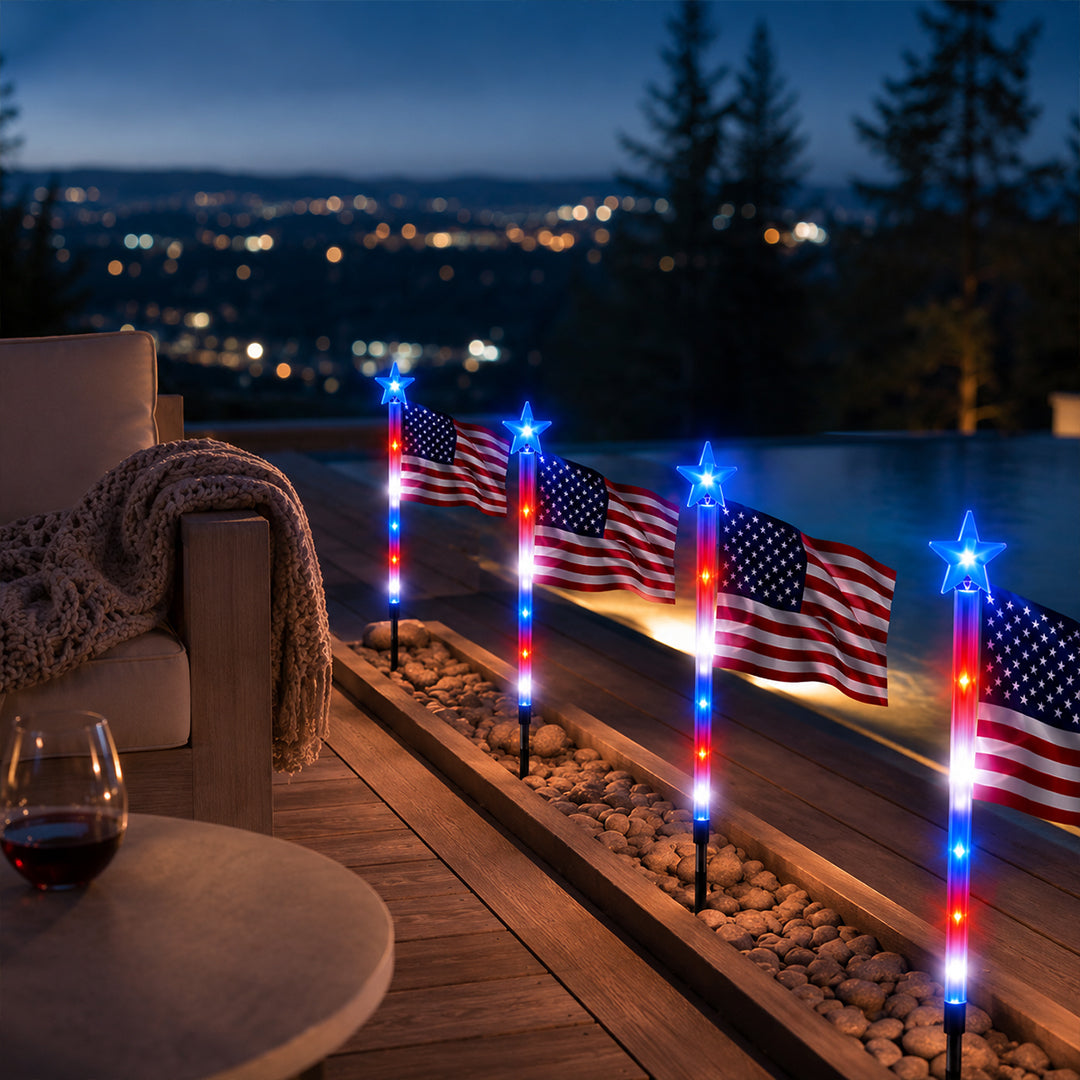 Solar American Flag Lights – 8PCS Patriotic Driveway Path Lights(50% OFF)