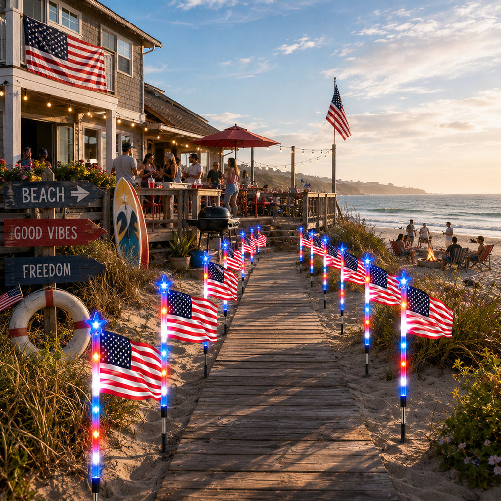 Solar American Flag Lights – 8PCS Patriotic Driveway Path Lights(50% OFF)