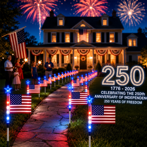 Solar American Flag Lights – 8PCS Patriotic Driveway Path Lights(50% OFF)