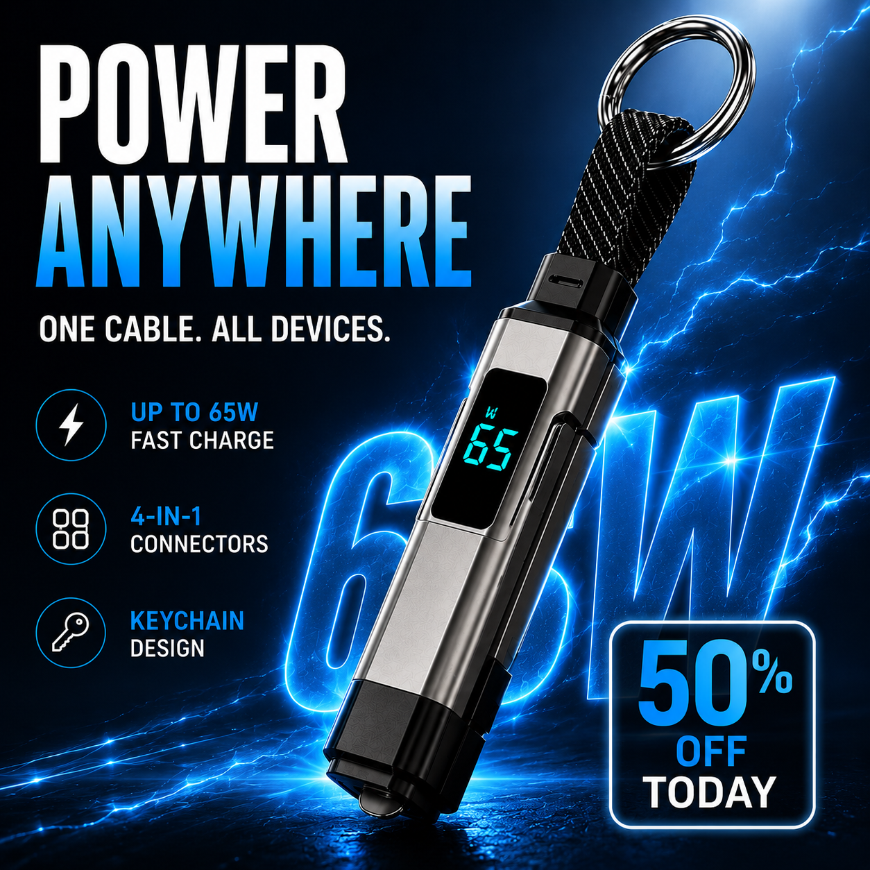 🔥HOT SALE 50% OFF🔥4-in-1 Digital Display Keychain Charging Cable
