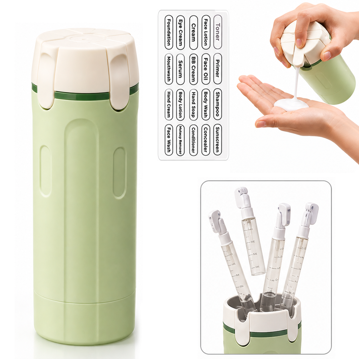 Travel Dispenser - Carry 4 Essentials in 1 Bottle
