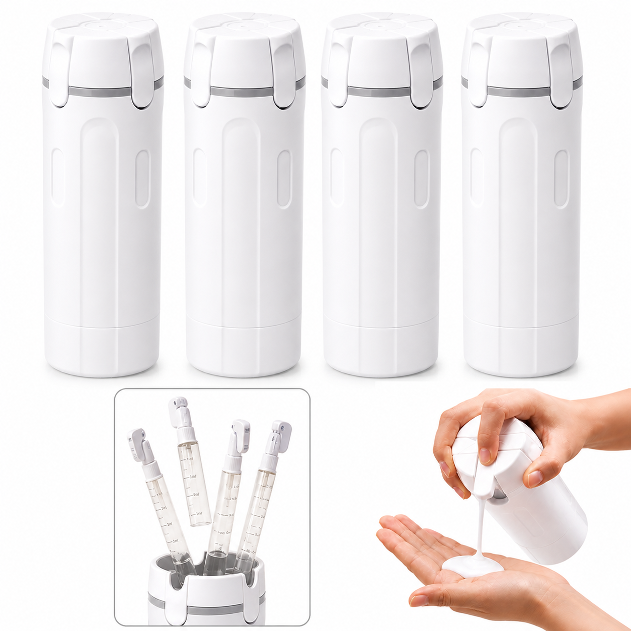 Travel Dispenser - Carry 4 Essentials in 1 Bottle