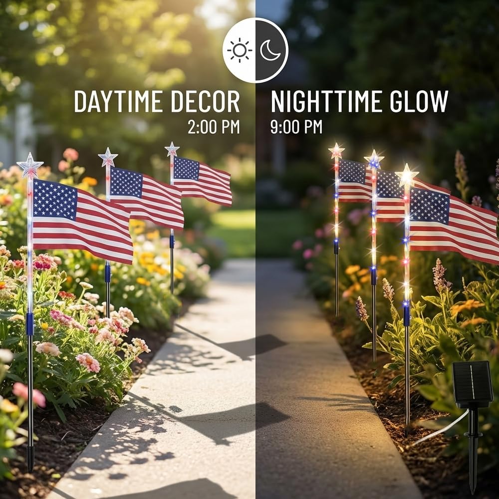 Solar American Flag Lights – 8PCS Patriotic Driveway Path Lights(50% OFF)