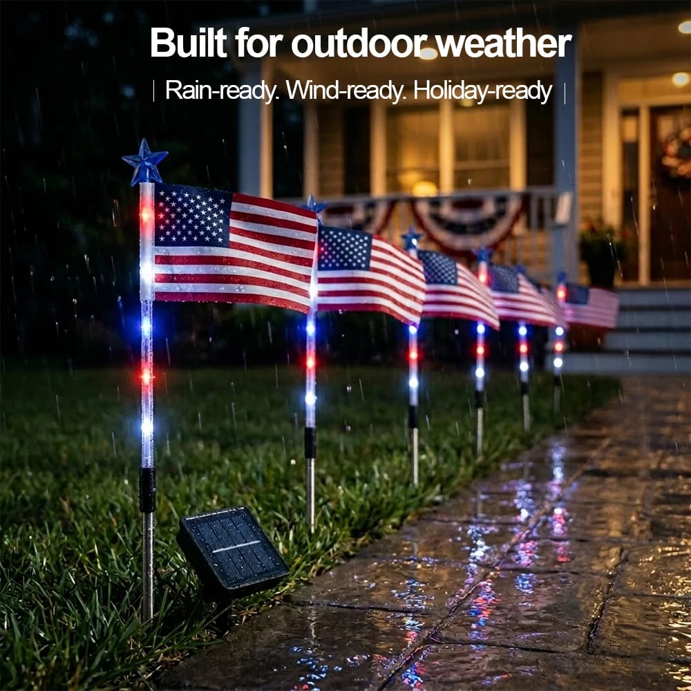 Solar American Flag Lights – 8PCS Patriotic Driveway Path Lights(50% OFF)