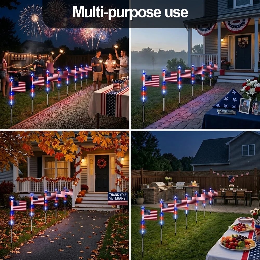 Solar American Flag Lights – 8PCS Patriotic Driveway Path Lights(50% OFF)