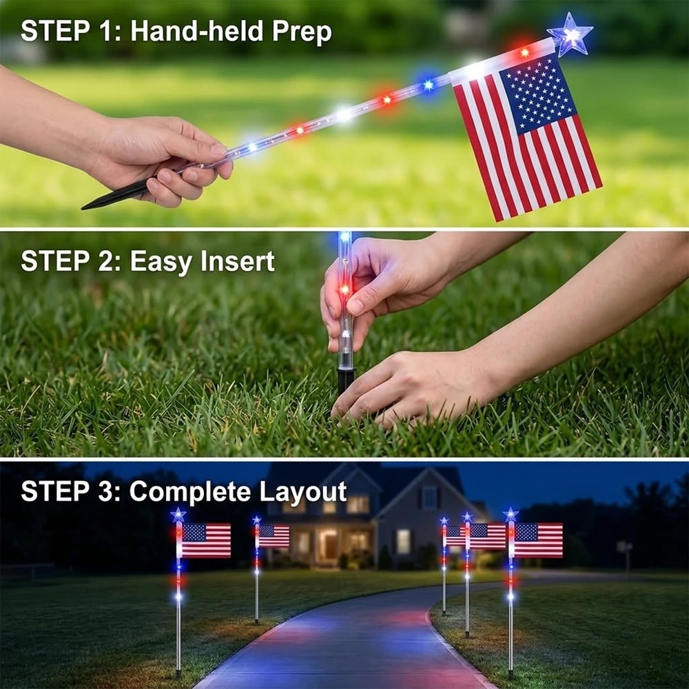 Solar American Flag Lights – 8PCS Patriotic Driveway Path Lights(50% OFF)