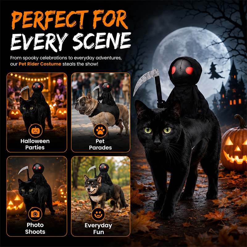 🥳2026 HOT SALE🥳💞50K+ SOLD! 🥗🎁Funny Halloween Reaper Rider Pet Costumer
